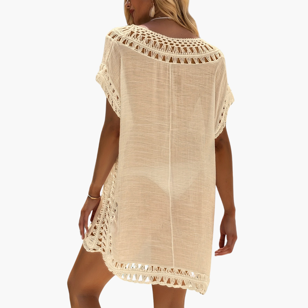 Häkel-Strandkleid mit V-Ausschnitt - Damen Sommer Cover-up
