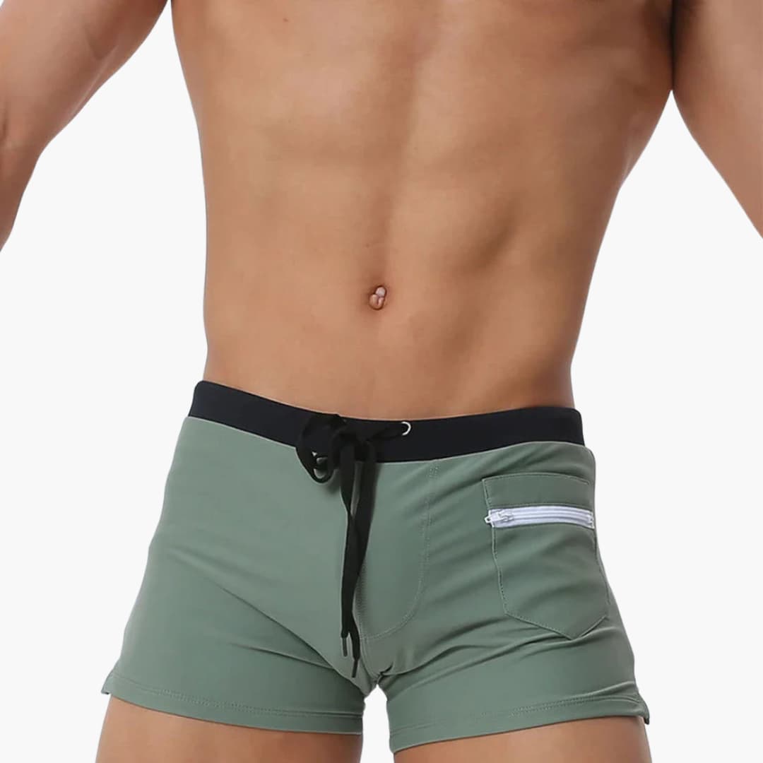 Herren Badeshorts mit Reißverschlusstaschen und Kordelzugbund