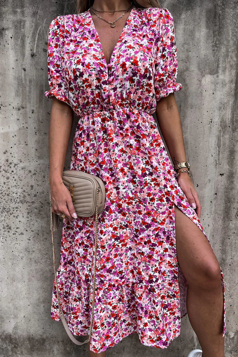 Maxi-Kleid Rosea Floral mit V-Ausschnitt