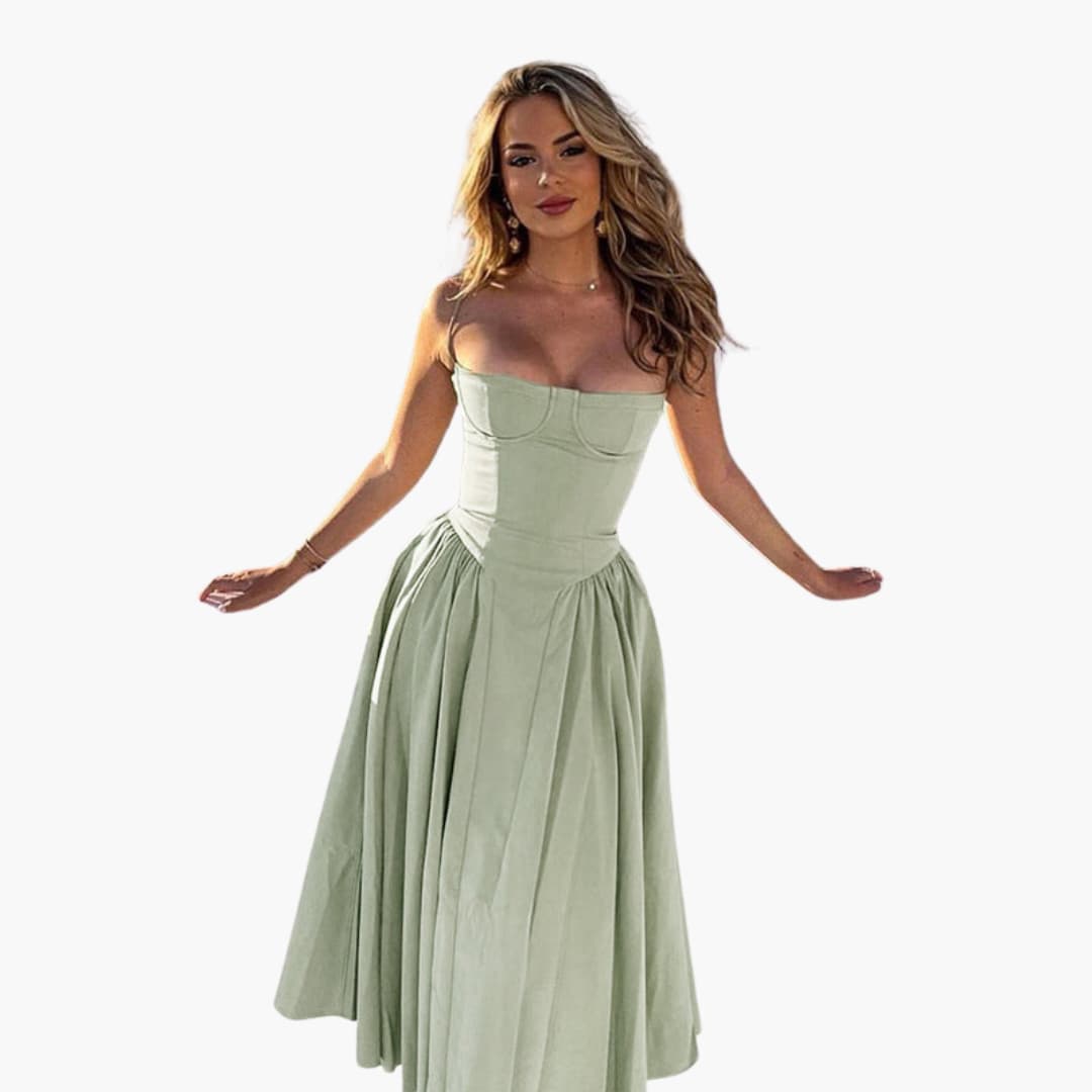 Midikleid Damen – Retro Corsagenkleid mit Trägern Sommer