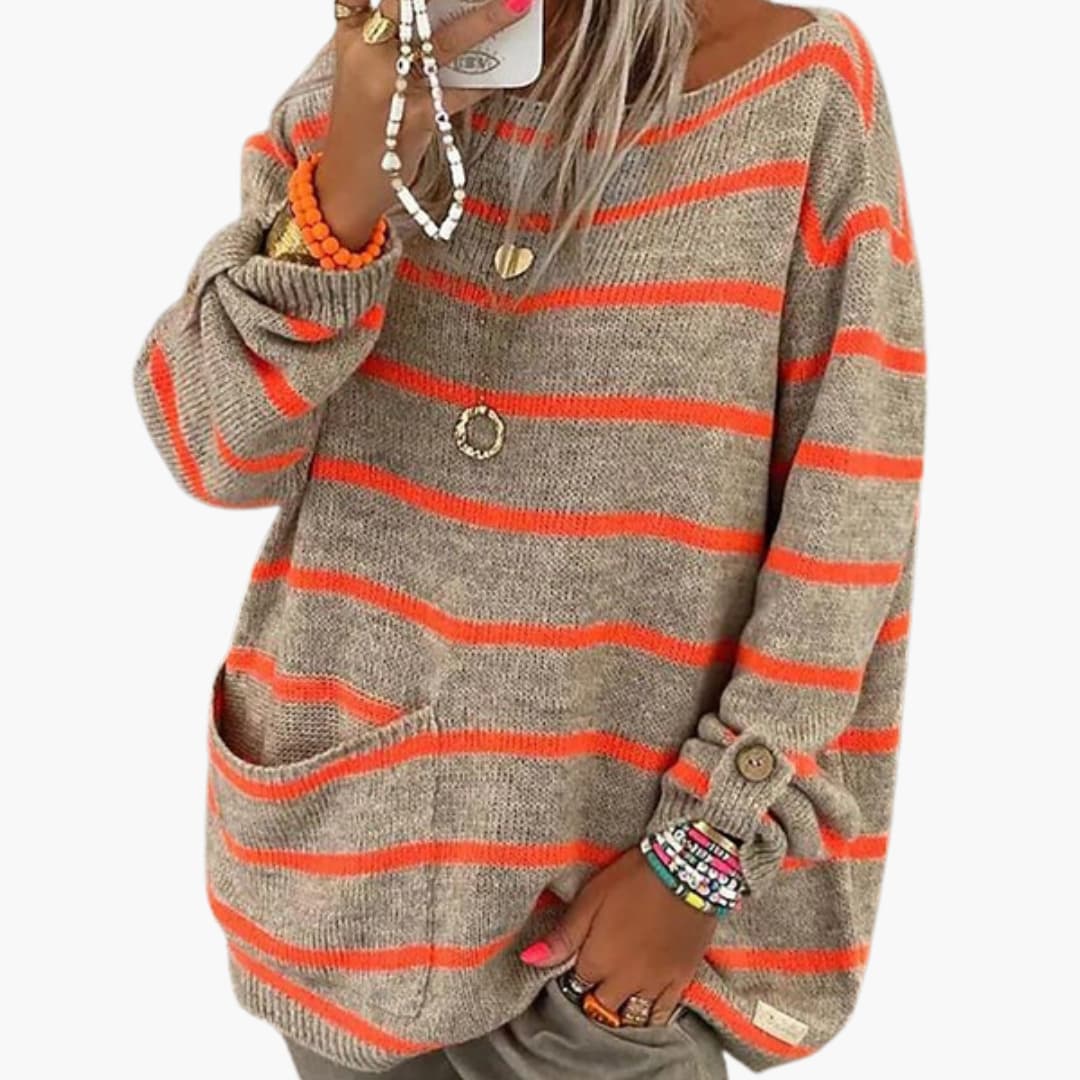 Damenpullover mit U-Boot-Ausschnitt und Fronttasche