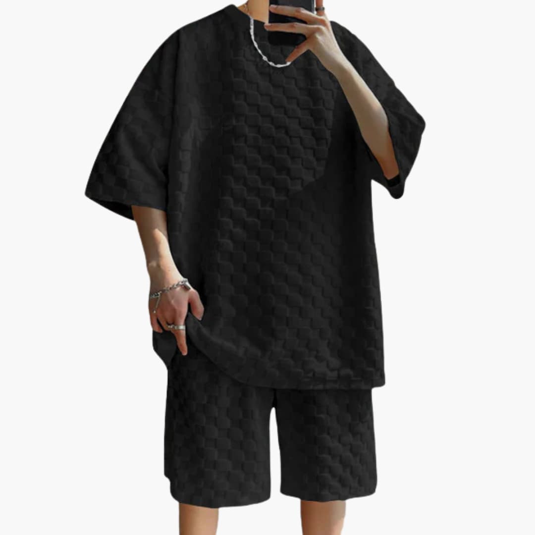 Herren Sommer Zweiteiler mit Jacquard Shirt und Shorts