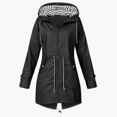 Damen Regenjacke mit Kapuze und Kordelzug an der Taille