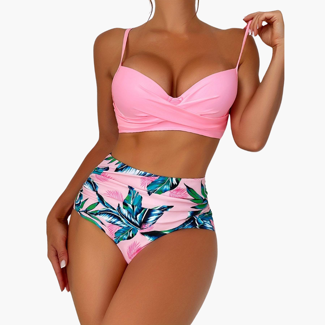 Push Up Bikini - Damen High Waist Zweiteiler mit Muster