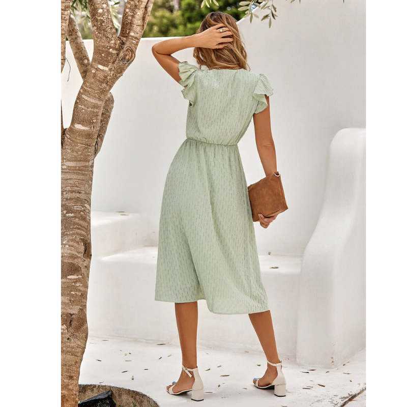 Kurzärmliges Sommerkleid Mit Rüschen | Midi