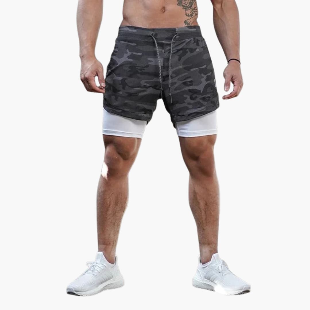 Herren Trainingsshorts mit Innenhose und Kordelzugbund