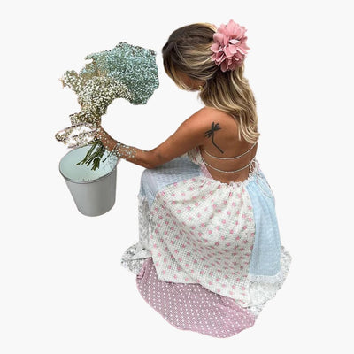 Patchwork Maxikleid - Damen Sommerkleid mit Spaghettiträgern