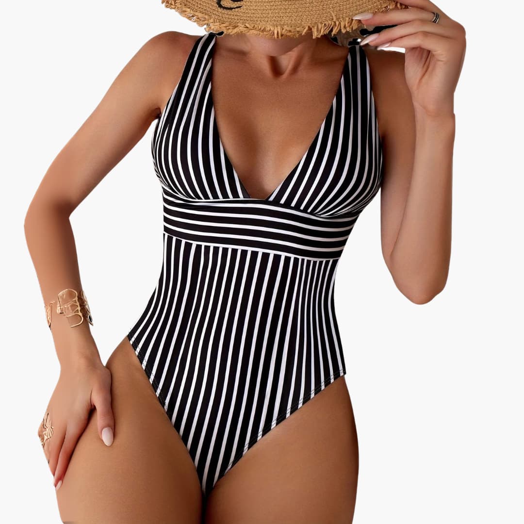 Damen-Einteiler mit tiefem V-Ausschnitt und hohem Beinausschnitt