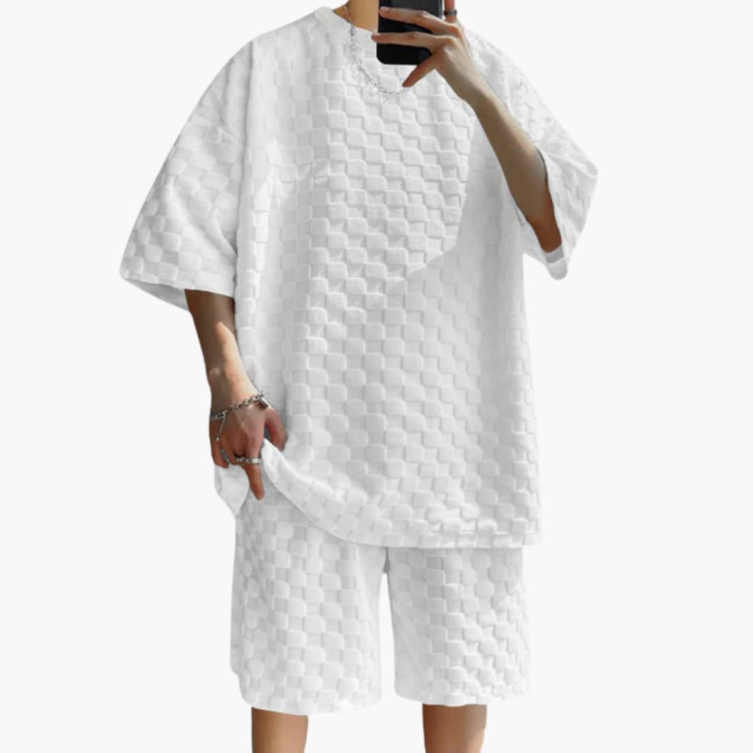 Herren Sommer Zweiteiler mit Jacquard Shirt und Shorts