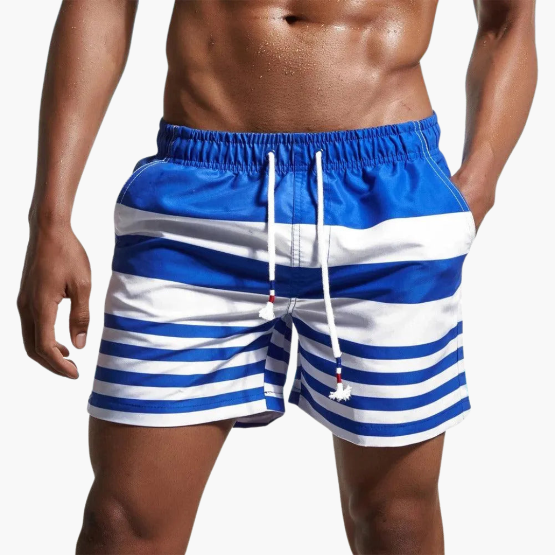 Gestreifte Badeshorts - Herren Schwimmshorts mit Kordelzug