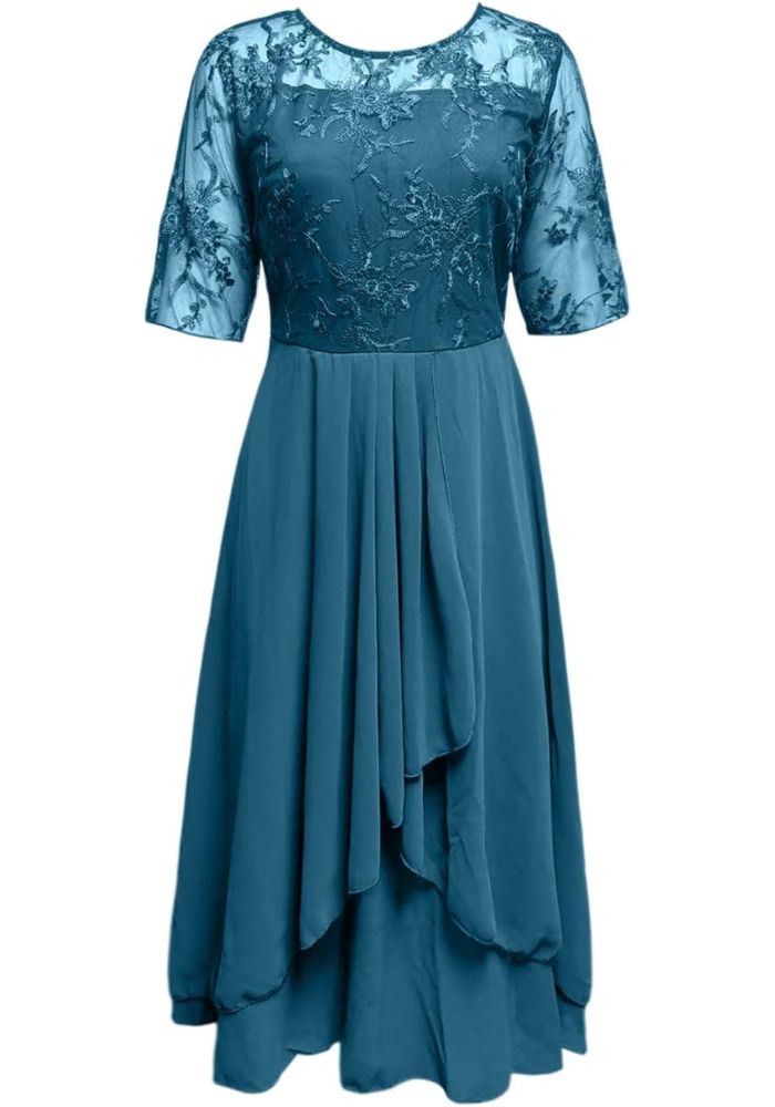 Damen Plissee Rundhalsausschnitt Kleid | Midi