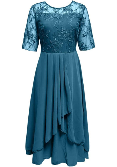 Damen Plissee Rundhalsausschnitt Kleid | Midi