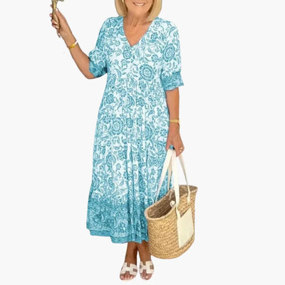Boho Kleid Damen - Geblümtes Kleid mit V-Ausschnitt Sommer