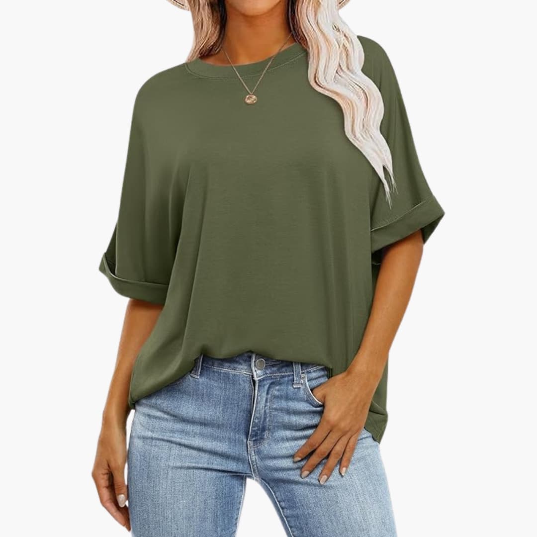 Damen Oversize T-Shirt mit Rundhals und kurzen Ärmeln
