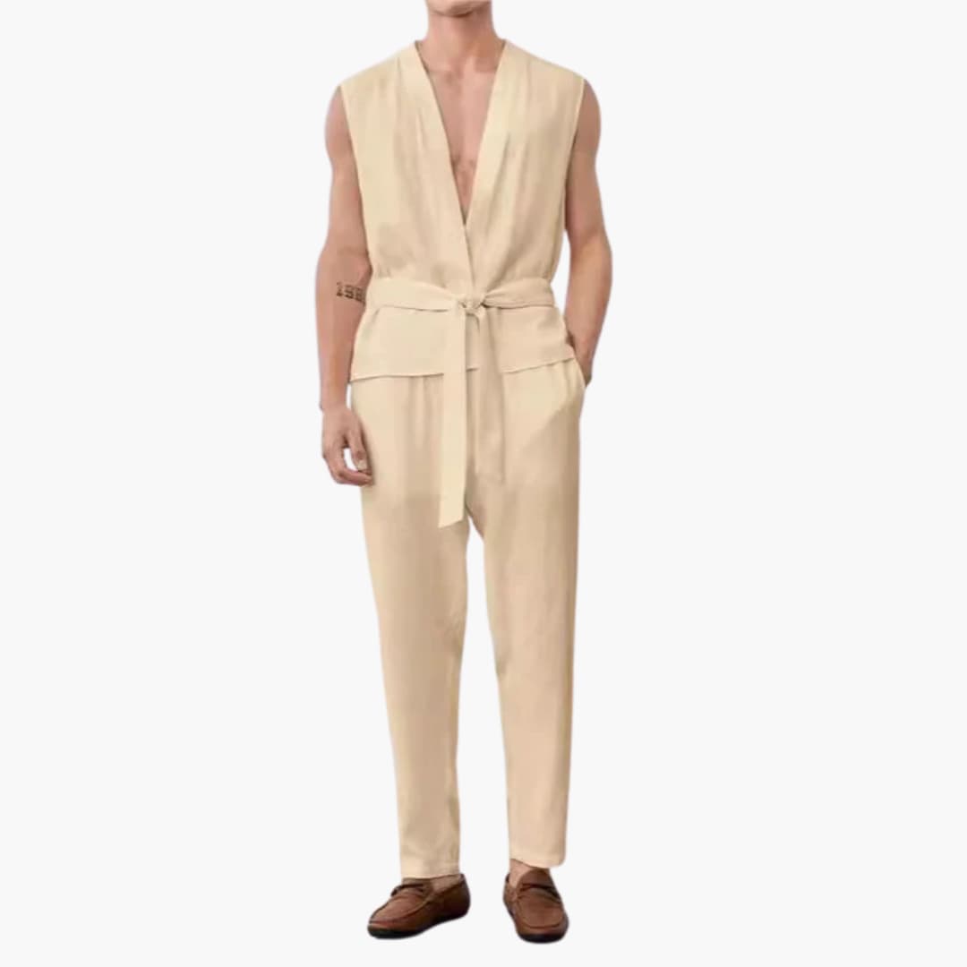 Herren Sommer Set mit ärmelligem Top und Gürtelhose