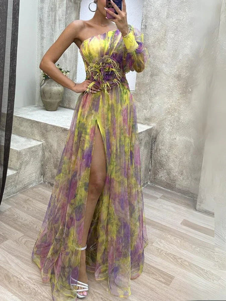 Maxi-Kleid Rosea Asymmetrischer Blumendruck