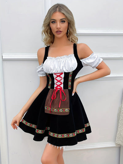 Damen Schwarz Schulterfrei Oktoberfest Dirndl Kleid