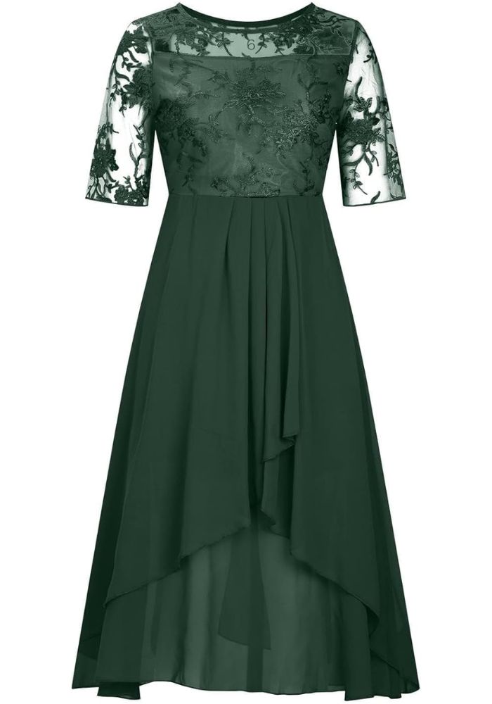 Damen Plissee Rundhalsausschnitt Kleid | Midi