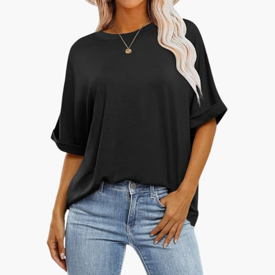 Damen Oversize T-Shirt mit Rundhalsausschnitt und kurzen Ärmeln