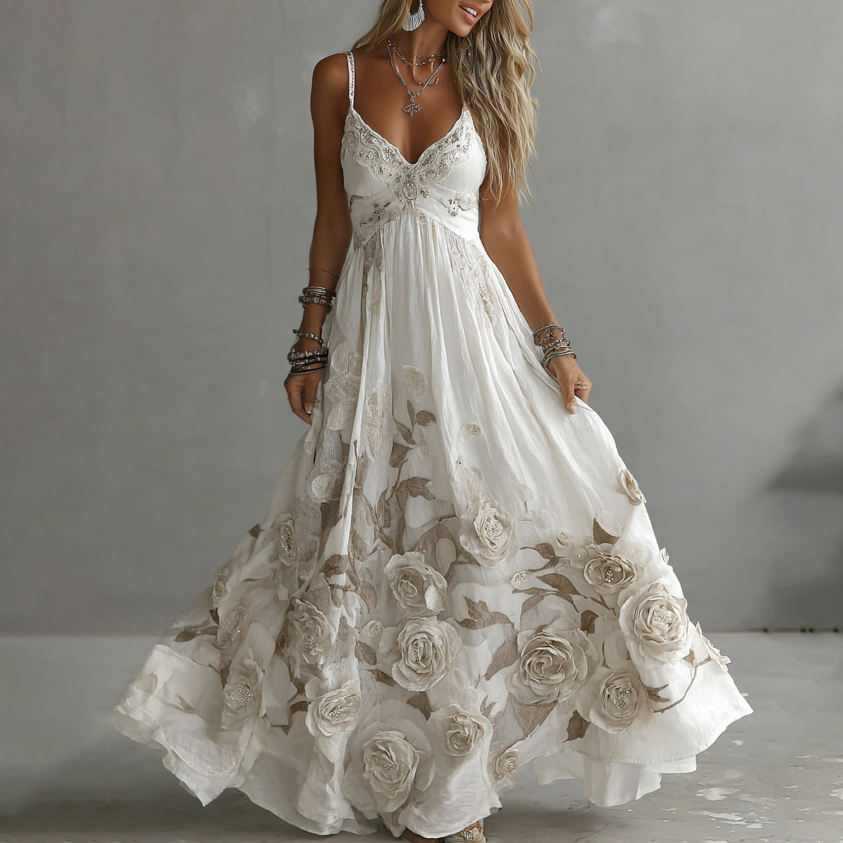 Adeluna – Maxi Kleid Mit Oldtimer Rosen Und Stickerei