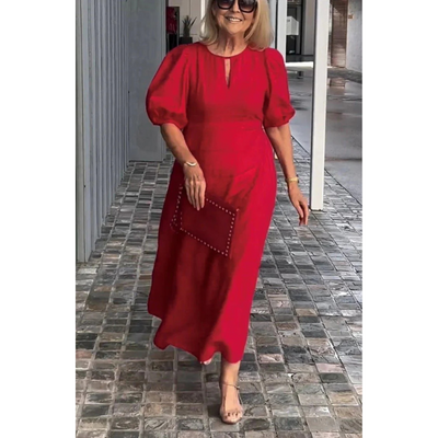 Stilvolles Kleid Mit Pufferärmeln Für Damen | Midi