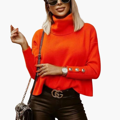 Damen pullover mit Rollkragen und Knopf-Ärmeln