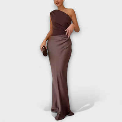 Elissa | Elegantes Ein-Schulter Falten Maxi Kleid