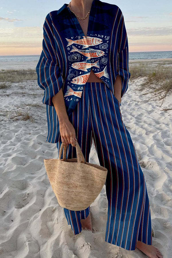 Zairine  | Blaues Koi-Stoffset mit Druck