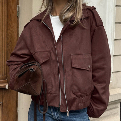 Damen Kurzjacke Mit Reißverschluss Und Aufgesetzten Taschen