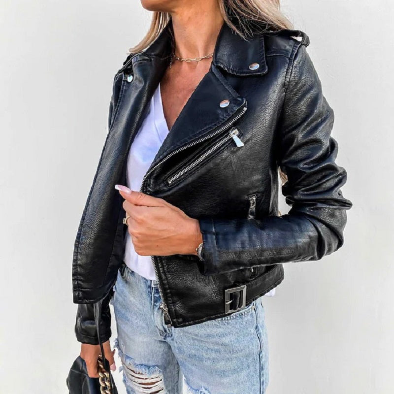 Stylische Bikerjacke für Damen | Reverskragen