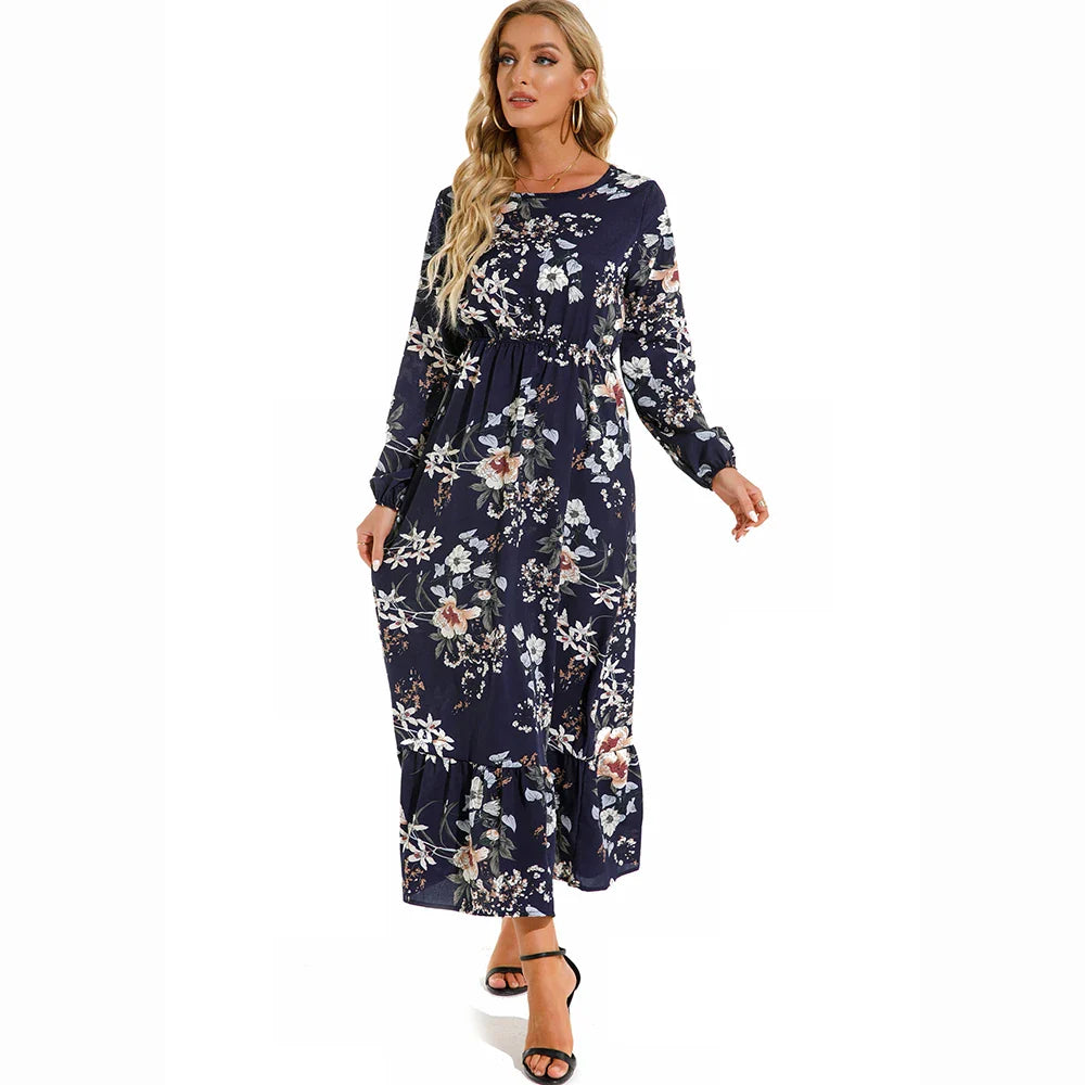 Damen Boho Maxikleid mit Blumenmuster | Langarm
