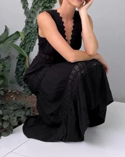 ALYSSA | Midikleid Ärmellos mit V-Ausschnitt und zarten Spitze-Details