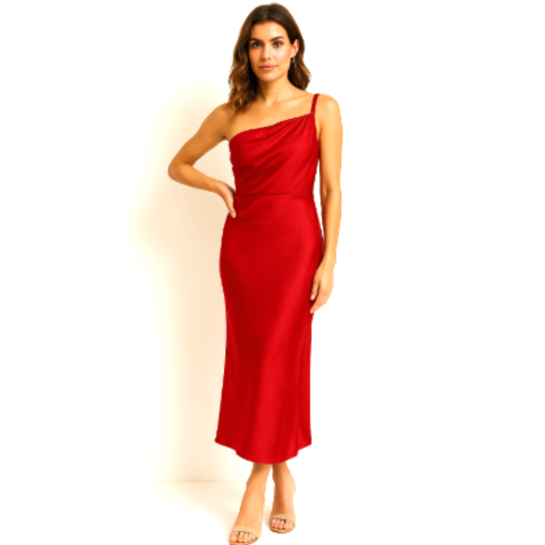Formelles Damen Kleid Für Hochzeitsgäste Mit Einer Schulter | Midi