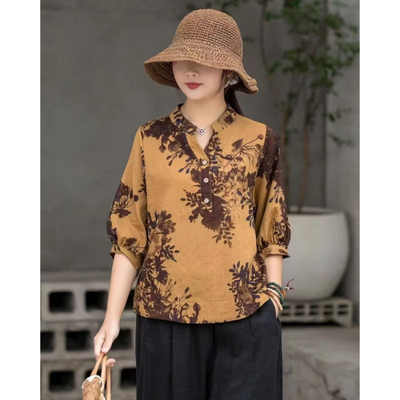 Damen Retro Blumenbluse | Button Down