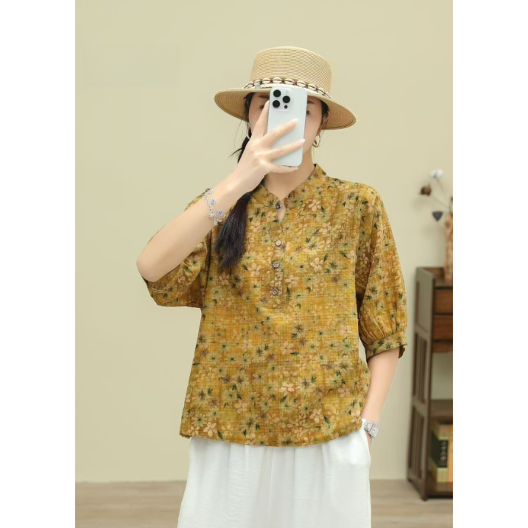 Damen Retro Blumenbluse | Button Down