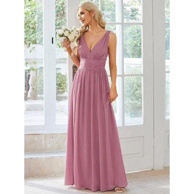 Damen Elegantes ärmelloses Kleid mit V-Ausschnitt | Maxi