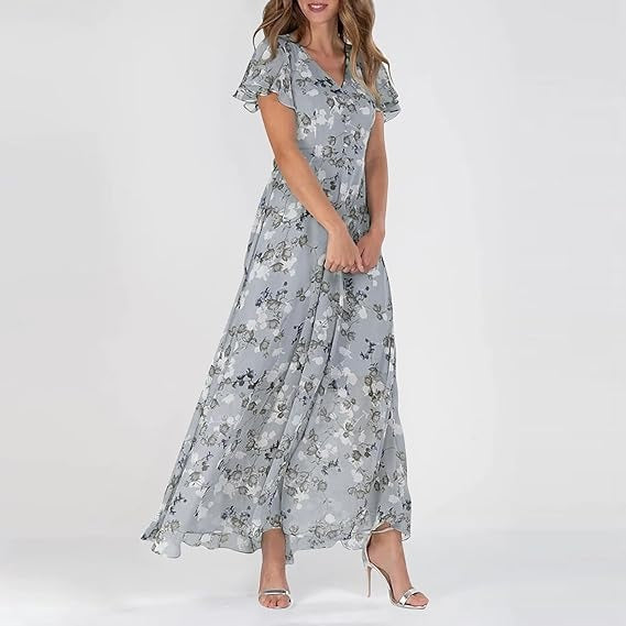Formales V Ausschnitt Blumenkleid Für Frauen | Maxi
