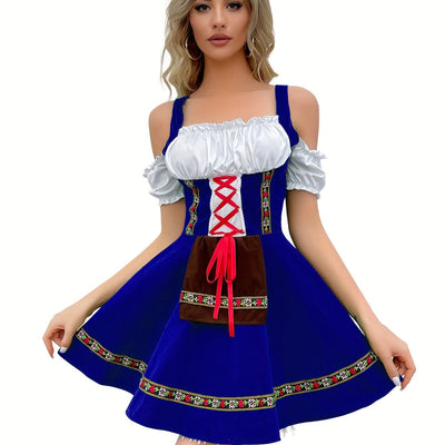 Damen Schulterfrei Blau Oktoberfest Dirndl Kleid
