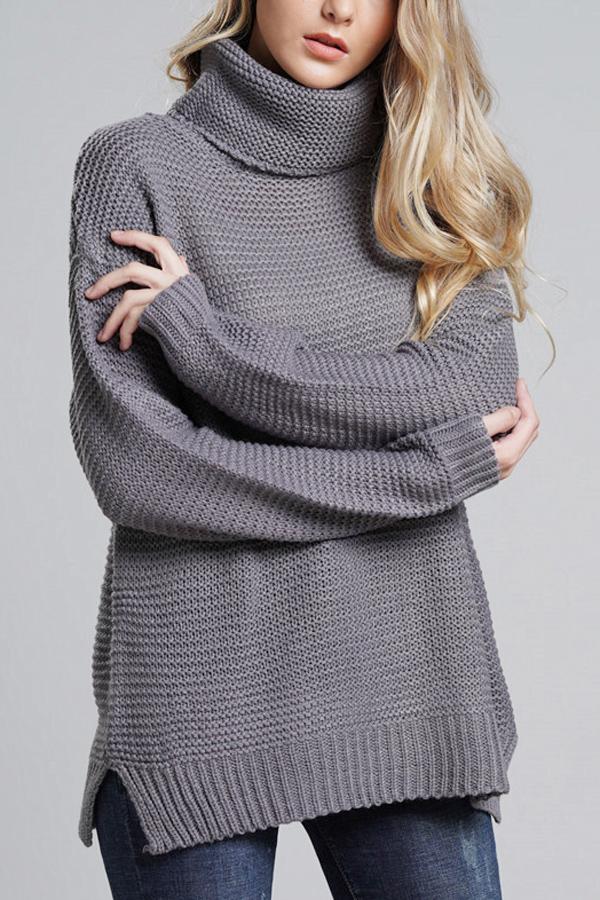Damen Lässige Grobstrickpullover | Rollkragen