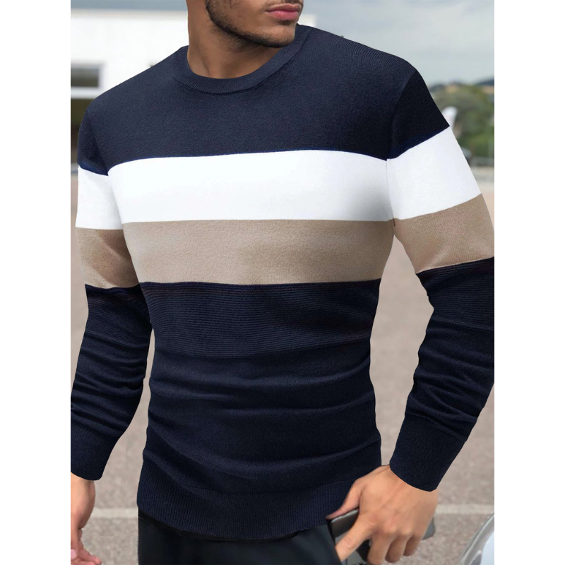 Strickpullover Herren | Rundhals | Streifen Horizontal Pullover