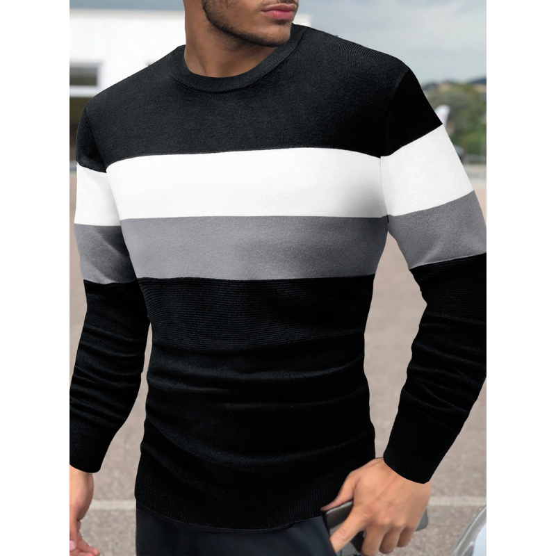 Strickpullover Herren | Rundhals | Streifen Horizontal Pullover