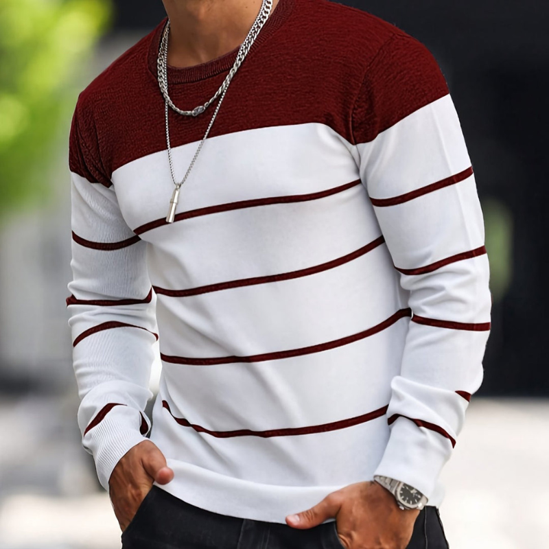 Strickpullover Herren | Langarm | Streifen Muster Pulli