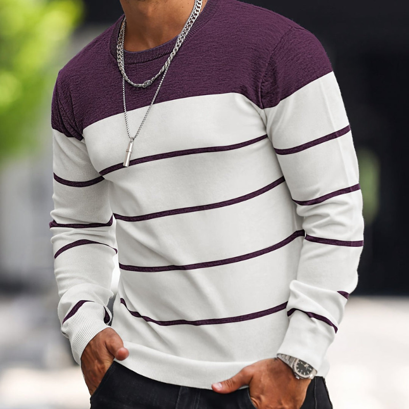 Strickpullover Herren | Langarm | Streifen Muster Pulli