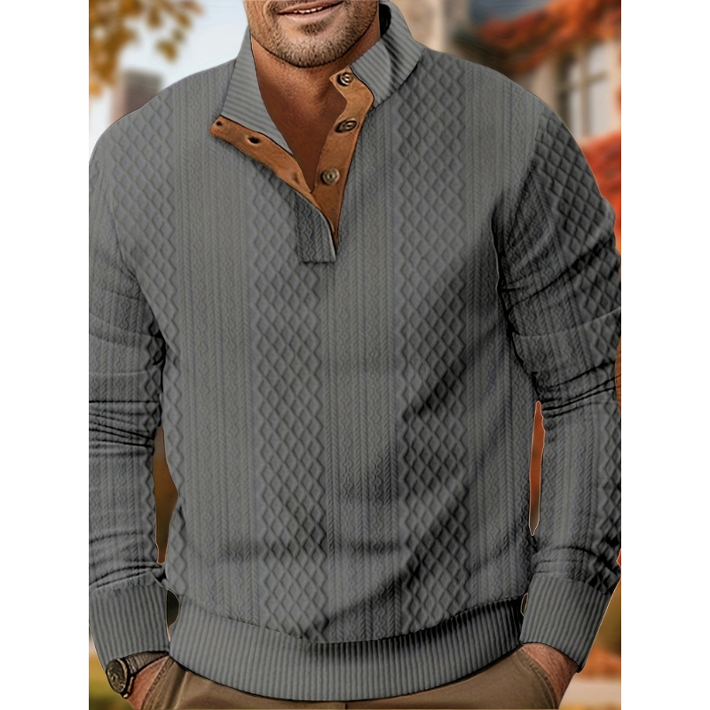 Pullover Herren | Struktur Knopfleiste | Dick und warm