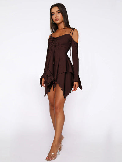 Schulterfreies Damen Sommerkleid Im Lagenlook | Mini