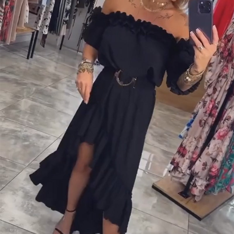 Maria | Schwarzes schulterfreies langes Kleid