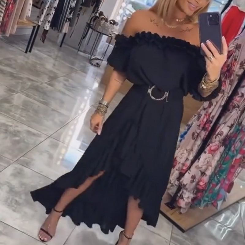 Maria | Schwarzes schulterfreies langes Kleid