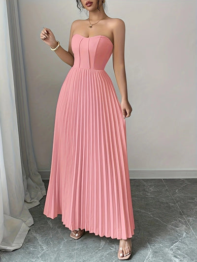 Bérénice | Trägerloses Maxikleid mit Korsagen-Oberteil und Plissee-Rock