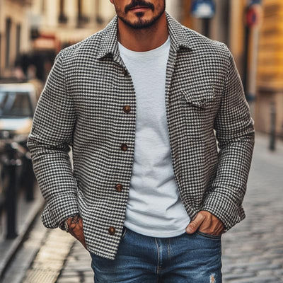 Herren Hemdjacke Mit Hahnentrittmuster Und Knopfleiste