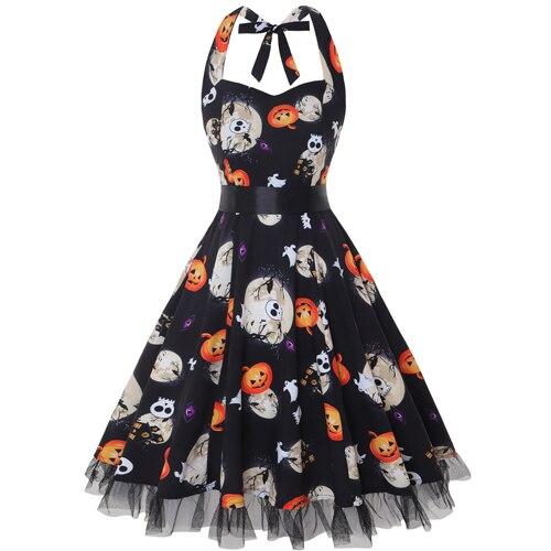 Jahrgang Neckholder Halloween Kostum Kleid | Midi